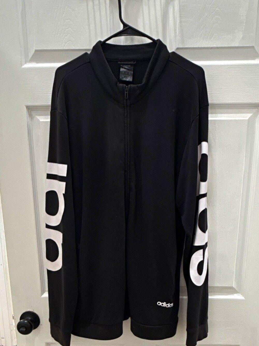 adidas Men's Full Zip Track Jacket Pockets Black/White Logo Big & Tall 2XL